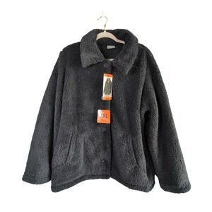 32 Degrees Heat Jacket Womens XXL Navy Blue Fleece Sherpa Button Front NEW